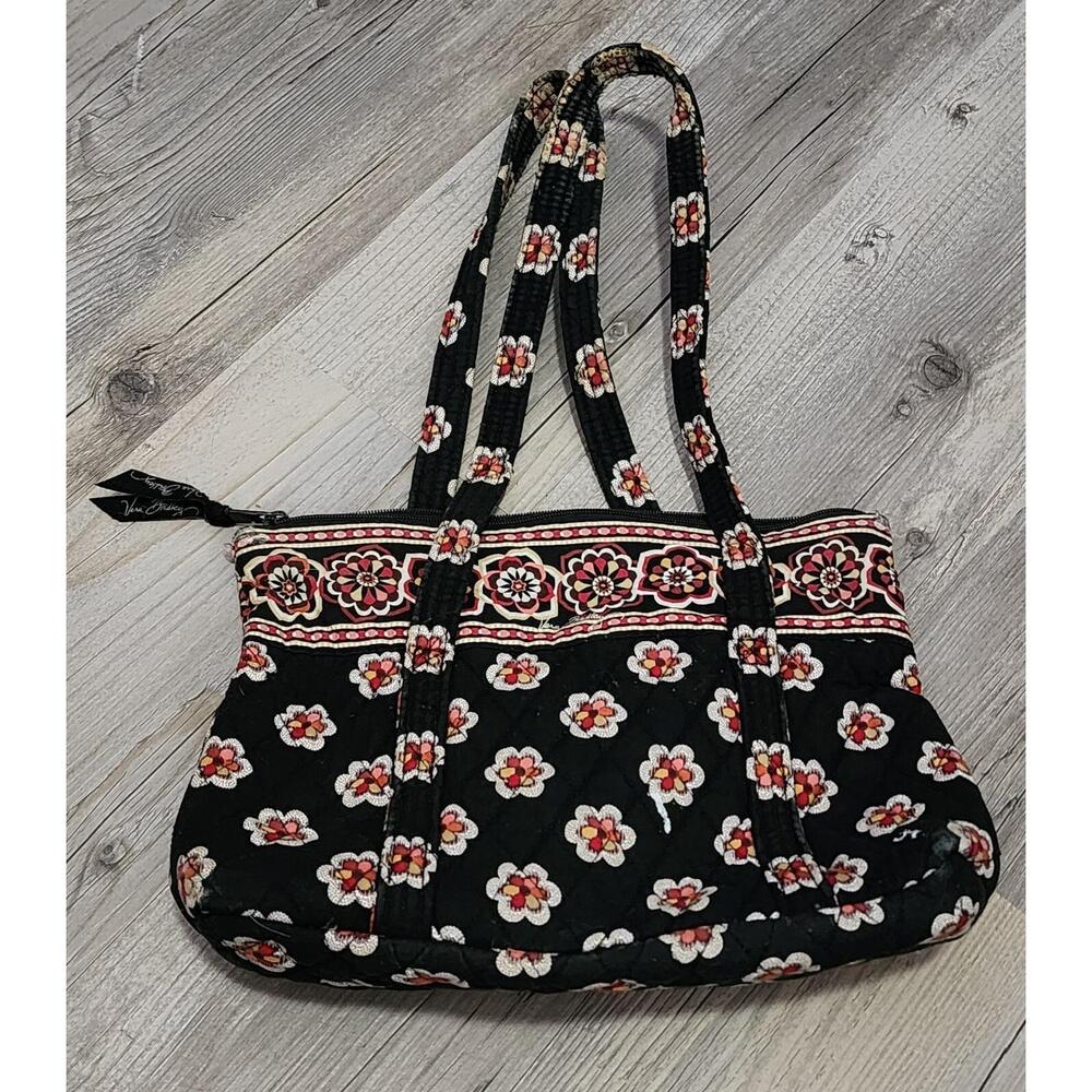 Vera Bradley Women's Pirouette‎ Large Quilted Floral Tote Shoulder Handbag Black